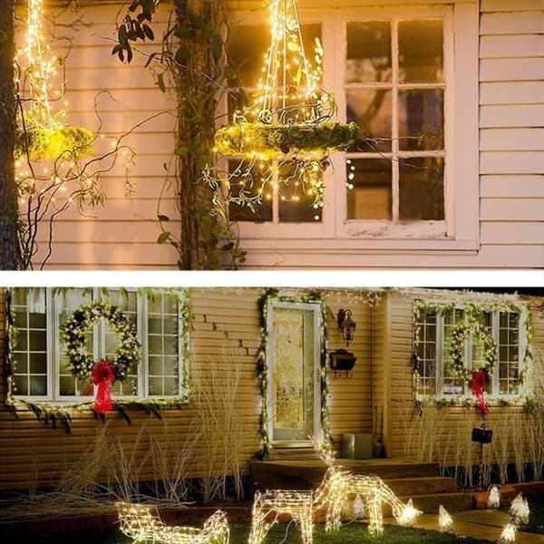 Utendørs solcellelysslynge - 300 LED-lys 32m - IP65 vanntett - 8 moduser - Varmhvit