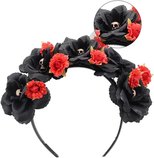 Halloween Blomsterpandebånd med Kraniedesign til Udklædningsfester Lavet af Stofmateriale
