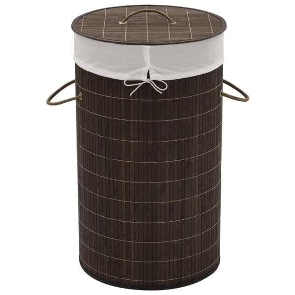vidaXL Laundry Basket Bamboo Round Brown brown Brown brown Brun