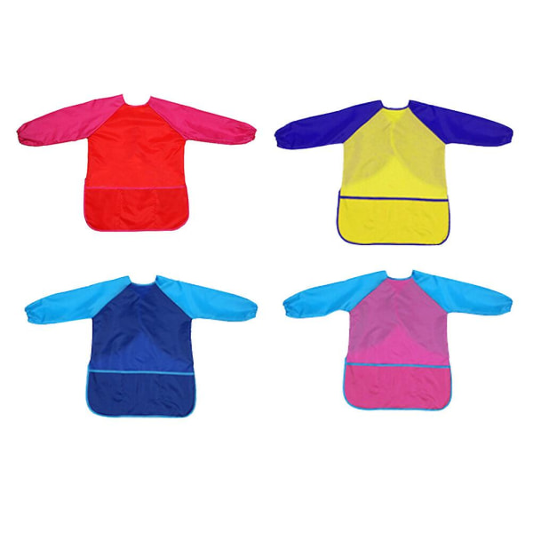 4 st Baby Vattentäta Långärmade Konstförkläden Smock Barn Konstnär Måla Förkläden (storlek M, Röd + Gul Och Blå + Rosa Och Blå + Blå)