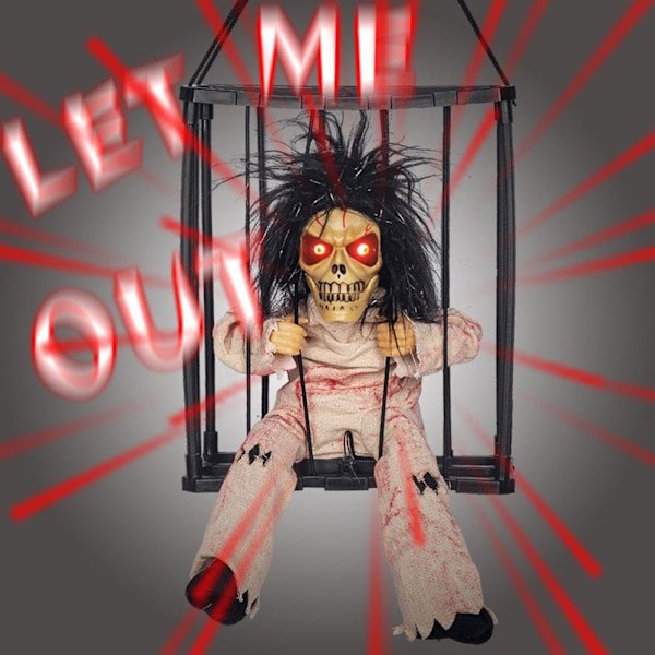 Bevægelsesaktiveret Halloween-Dekorationer, Skelet Skrigende Animerede Halloween Hængende Spøgelser, Gysende Kraniebur Fange Spooky