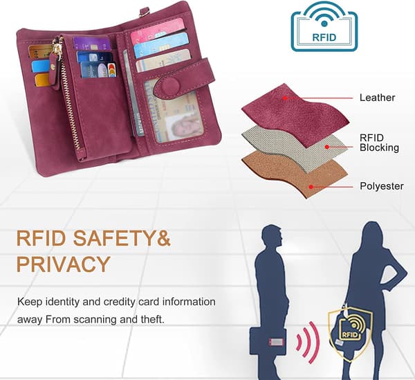 Women's Leather RFID Blocking Wallet - Soft, Comfortable, and Cute Wallet with Multiple Card Slots (Pink)