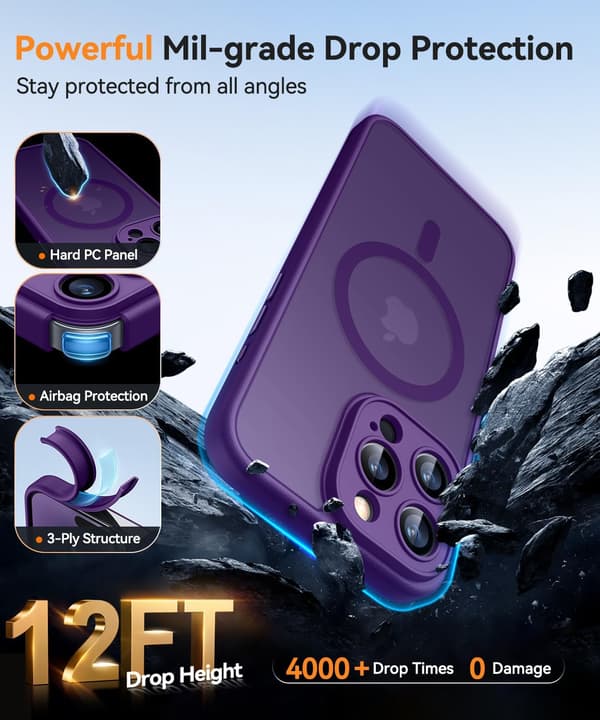 Magnetic Case for iPhone 16 Pro with Camera Protection Compatible with MagSafe Transparent Matte Back Shockproof Phone Case (Dark Purple)