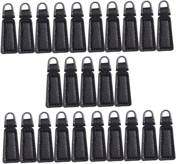 25 Pcs Black PU Leather Zipper Pulls for Bags and Clothes, Universal Detachable Zipper