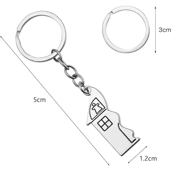 2-pak nøgleringe, nøglering i rustfrit stål til første husgave, huscharm, housewarming-gave