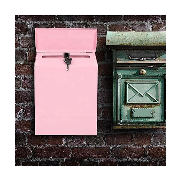 Wall-mounted mailbox with lock, wall-mounted post box, rural mailbox with key, suitable for H Pink