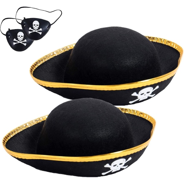 2-pack Kids Filt Pirate Hats - Triangel Pirate Party Hats - Skull Print Pirate Captain Costume - Party