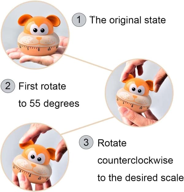 Kitchen Timer Cute Animal Mechanical Timer for Kids Cartoon Manual 55 Minute Cooking Timer for Baking, Cooking and Learning