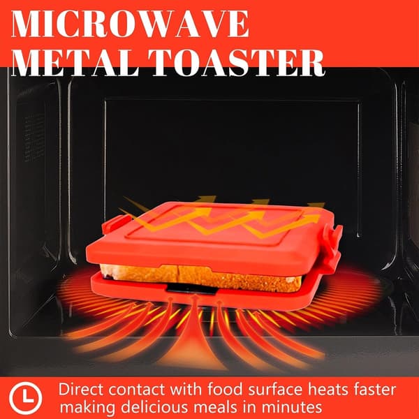 Microwave Toaster - Microwave Sandwich Maker - Features Heatwave Technology for Crispy Results - Non-Stick Coating - Dishwasher Safe - Red