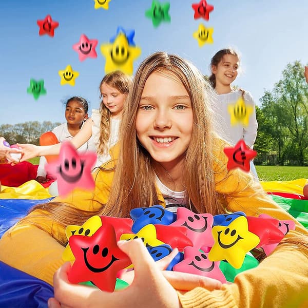 20 stk. stjerne-smileybolde Stjerne-mini-skum-smileybold Smiley-ansigt-legetøj Mini-stressaflastning Sta