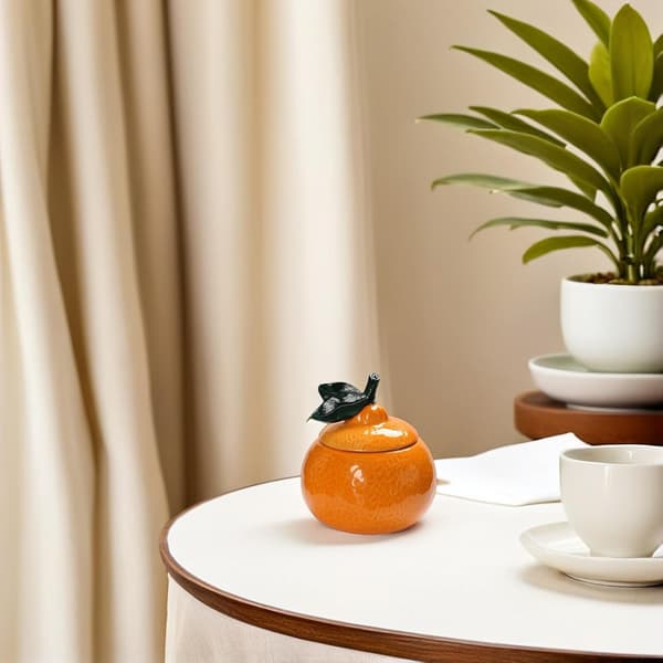 Orange Ceramic Teapot with Lid 200ml Decorative and Multifunctional Storage Jar