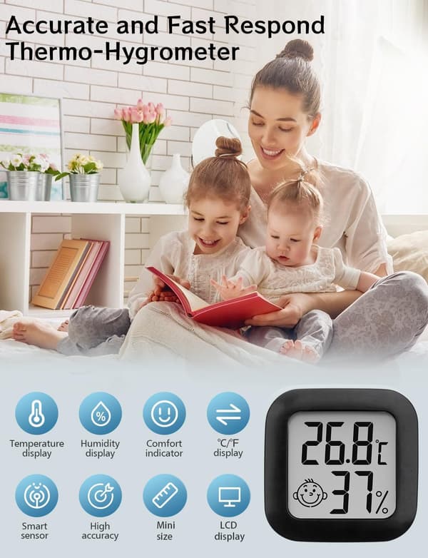 wxsp Digital Hygrometer - Mini Indoor Thermometer - Highly accurate digital hygrometer for nursery, living room and office - Includes