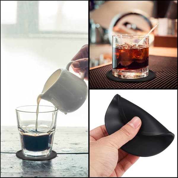 8-pack Coasters, Silicone Coasters, Drink Coasters, Black Round Coasters for Drinks, Bars, Cups, Glass Table Mats
