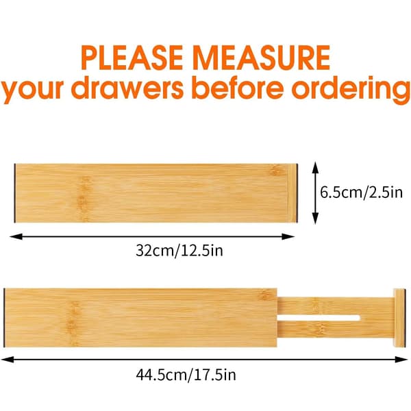 Bamboo Kitchen Drawer Dividers (4-Pack), Large Adjustable Dividers, Spring-Loaded Cutlery Organizer.