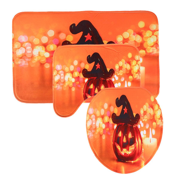 1 set/3 st Halloween pumpa badrumsmatta Halkfri badmatta Toalettöverdrag Diverse färg75X45CM Assorted Color 75X45CM