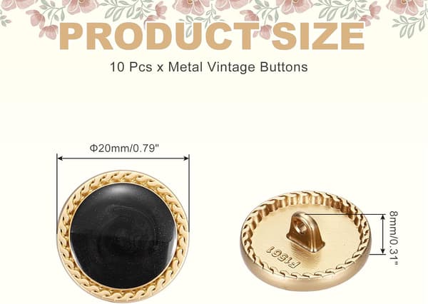 Metallinen vintage kultanappi 20mm musta 10 kpl pakkaus style_name
