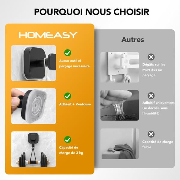 Powerful Suction Cup Hooks, 4-pack Black, No Drilling, Stainless Steel for Kitchen and Bathroom, Smooth Surfaces