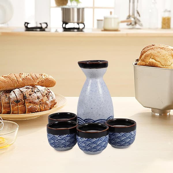 Japanese Ceramic Sake Serving Set 5 Pieces with 35ml Cups and 180ml Pot for Home and Office Use
