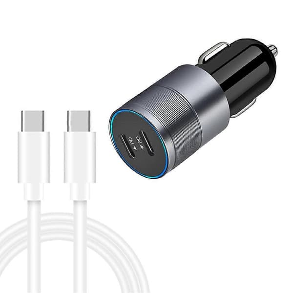 Dobbelt PD 3.0 40W Type-C Biloplader med 1m Type-C til Type-C Datakabel med Dobbelt Type-C Kabel