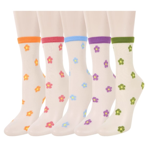 5 par Dam & Flickor Tunna Strumpor Mesh Spets Crew Strumpor Transparent Genomskinliga Ultratunna Silke Nylon Klänningstrumpor