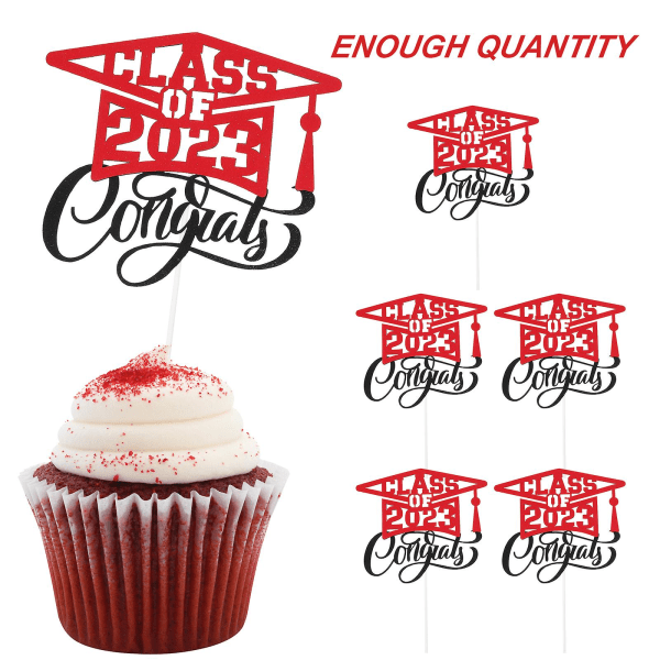 5 stk Gratulerer med eksamen Cupcake Dekorasjon Dessert Pinner Eksamen Kake Tilbehør Rød 13x11.4cm Red 13x11.4cm