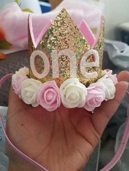 Födelsedagskrona för babyflicka, blomtiara, hårband, partyhatt, rosa