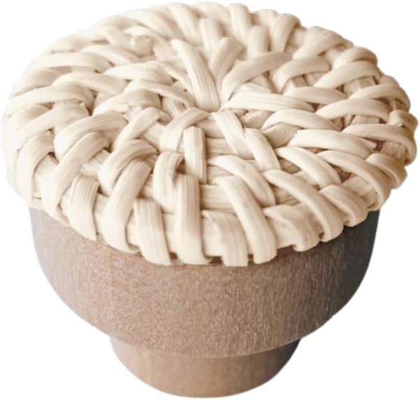 6 Boho Rattan Knapper til kommode, skuffer, skabe; håndlavede
