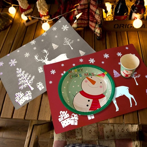 6 Merry Christmas dekkebrikker og 6 bordbrikker, PVC vanntette og sklisikker vaskbare juledekke for julepynt