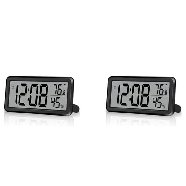 2X Digital Alarm Clock, Desk Clock, Battery Operated LCD Electronic Clock Decoration for Bedroom Kitchen Office - Black