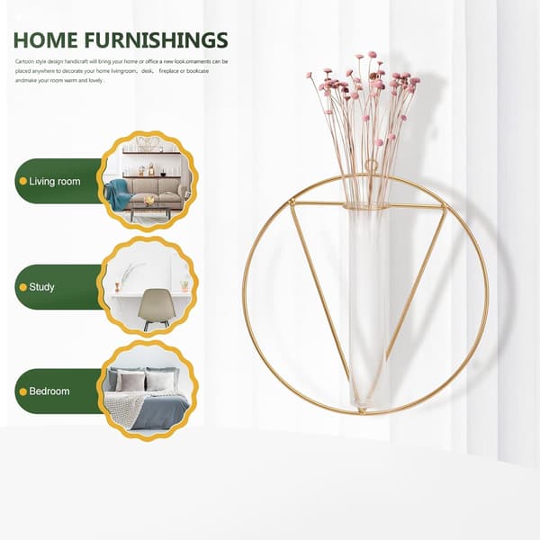 Blomsterbehållare Glas Väggmonterad Vas Gyllene Dekorativ Retro Stil för Heminredning