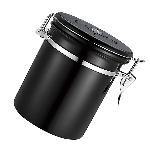 Oppbevaringsbeholder for kaffebønner i rustfritt stål, tetningsbeholder med lås, teboks, husholdningsteoppbevaringsbokser (gull 1500 ml)Svart 15,6 * 11,8 cm Black 15.6*11.8cm