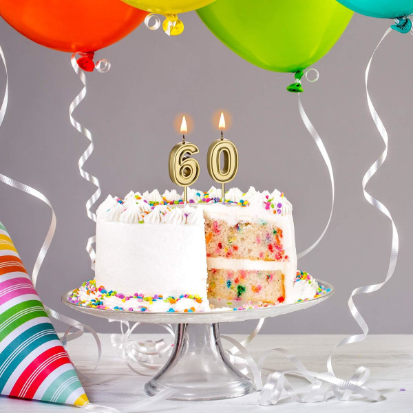 60-års-stearinlys Kakenummer-lys Glade kake-lys til bursdagsfeiring til bryllupsfeiring (gull)