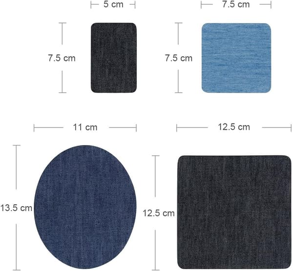 Anpro 30 stk denimlapper oval blå lapp stoff strykejernslapper