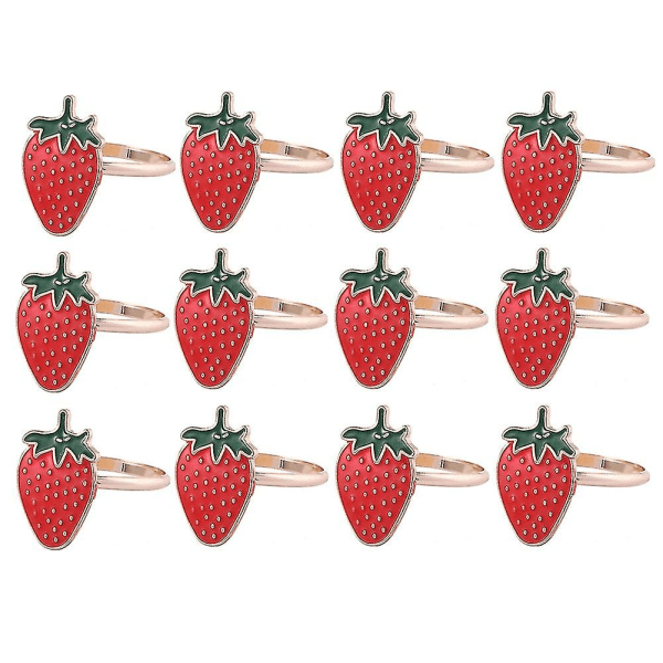 12 stk Strawberry Serviettering, Fashion Simple Fruit Series servietringe kompatible med tilbehør til festbordsservietter