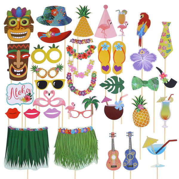 36 Pcs Hawaii Themed Party Supplies Photo Booth Props Kit Photography Props