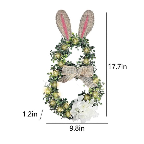 Easter Garland for Front Door Rabbit Shaped with LED Wreath Hydrangea Spring Easter Decoration