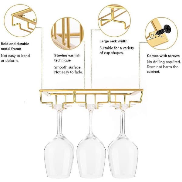 Vinstativ for 3 rader under skap, vinglassholder, jern, vinstativ, glassoppbevaring