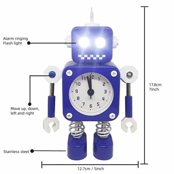 Robot vækkeur, rustfrit metal Vækkeur der ikke tikker