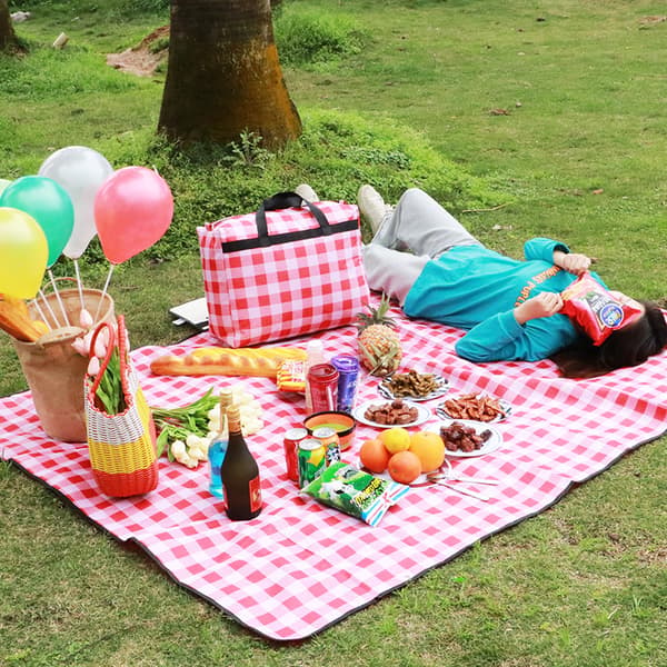 100*150CM Punainen ja Valkoinen Ruudullinen Piknikviltti - Kosteussuoja