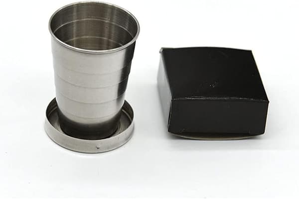Sammenklappelig krus i rustfrit stål med låg & nøglering - 75ml/2.5oz Genanvendelig til camping, vandring, udendørs | 2-pak