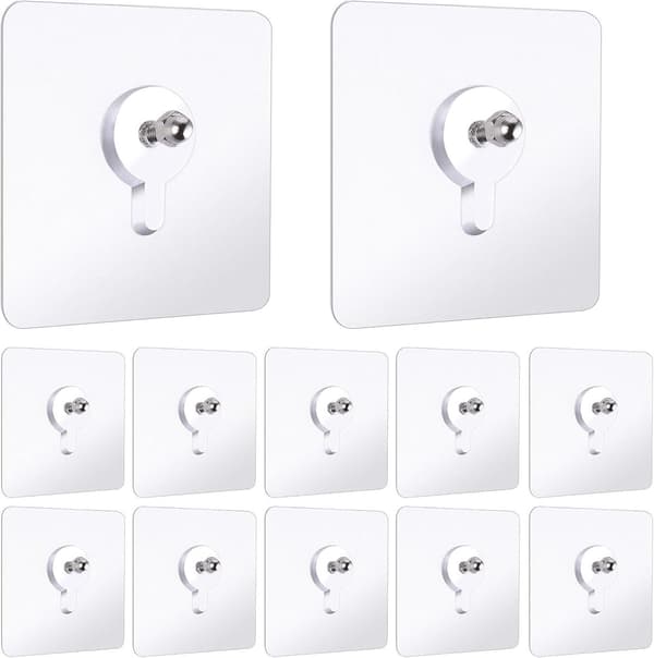Self-adhesive hanging hooks, 12 pieces transparent, no drilling, for kitchen and bathroom