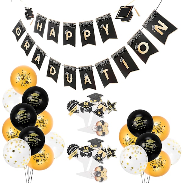 1 Sæt Graduation Tema Festballoner Banner Bånd Kage Picks Dekoration Uden Spiral Ornament 19. Without spiral ornament 19.5X14CM