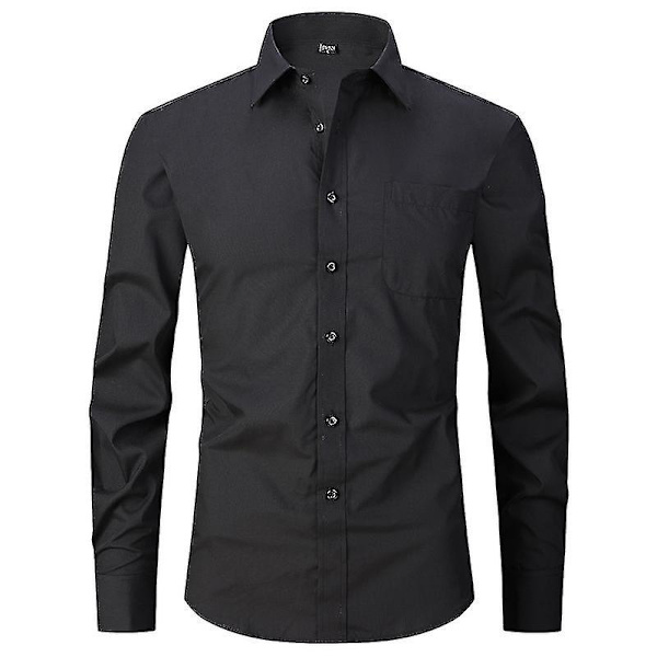 Herrar Långärmad Business Bröllopsskjorta 4XL Svart Black 4XL