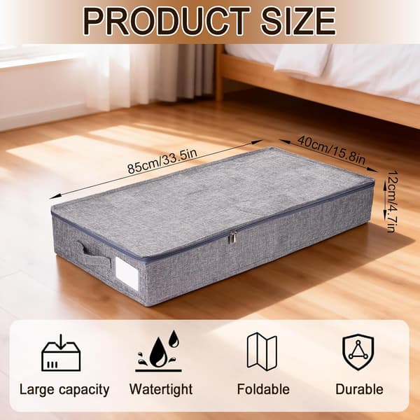 Under Bed Storage Bins with Lids, Set of 2 Large Zippered Under Bed Storage Containers, 85 x 40 x 12 cm