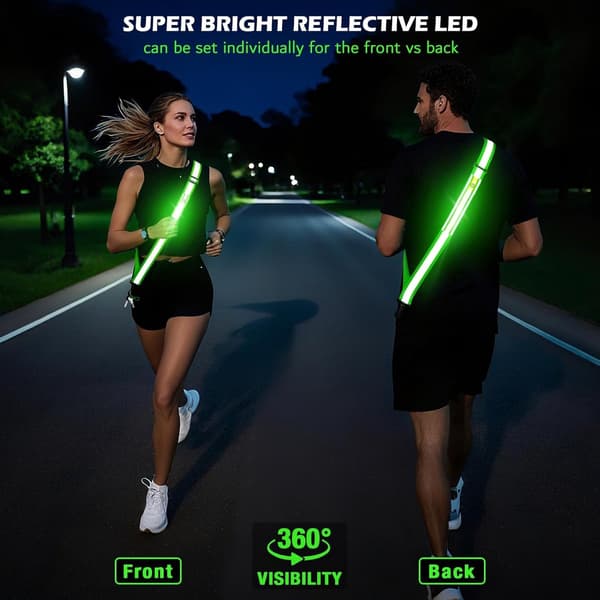 LED Reflective Shoulder Strap, USB Rechargeable, 3 Light Modes, High Visibility, for Runners, Hikers, and Cyclists, Blue, 130-154 cm