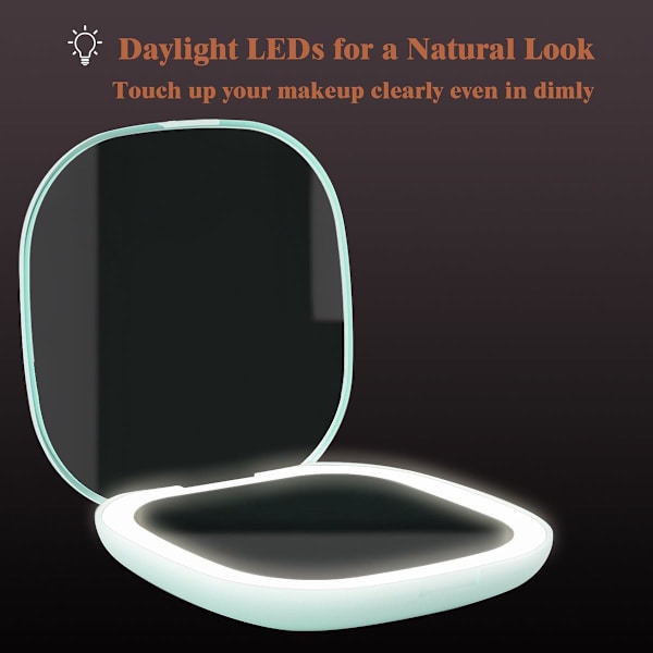 Magnifying Mirror, Travel Makeup Mirror with Light, Portable 1X/5X Magnifying Compact Mirror LED Pocket Mirror Handheld Compact Mirror Green