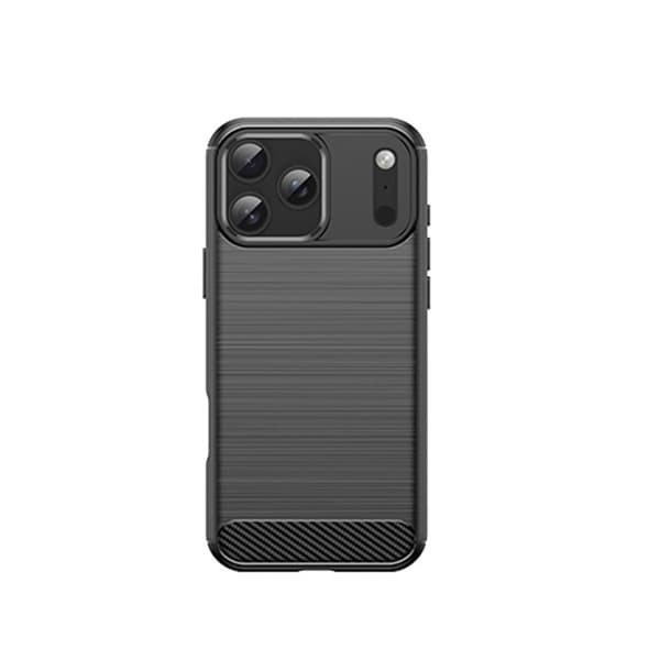 Black TPU Case Compatible with iPhone 17 Pro Max - Carbon Fiber Texture, Stand, Magnetic