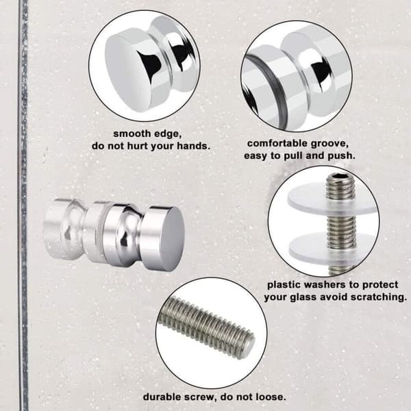 Shower Enclosure Handle Sets, Solid Stainless Steel Bathroom Door Handles for Fluted Glass Doors (Mounting Screws 7.8 x 30 mm)