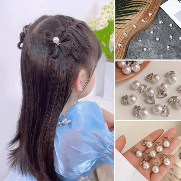 50 STK Perle Hårspenner, Mini Pins, Hvite Klips Legeringsbase, Elegant