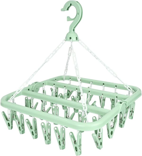 Sock Drying Rack, Hanging Clothes Dryer with 32 Windproof Clips, Foldable Sock Drying Rack Lingerie for Socks, Underwear